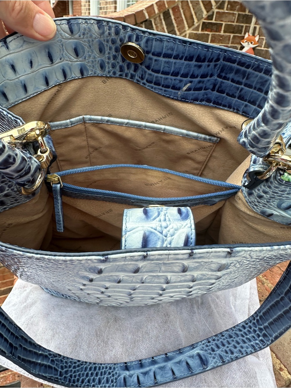 Brahmin, Amelia in Aura Blue Melbourne. Croc-Embossed Top-Handle Bag. - Picture 7 of 10